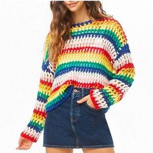 Forever 21 Multicolor Striped Open-Knit Sweater